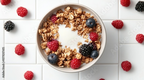 Healthy breakfast bowl kitchen food photography clean design top view nutrition focus