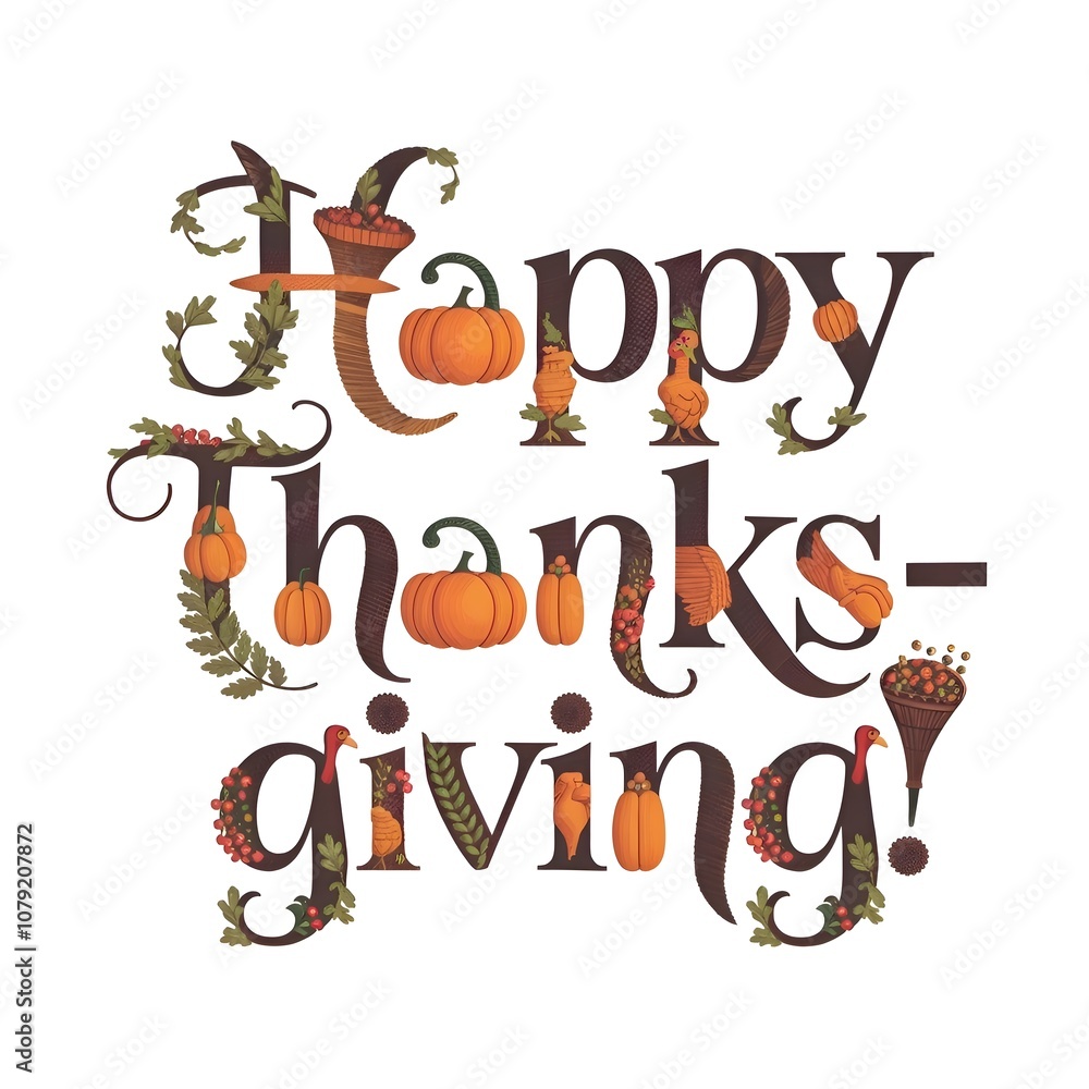 Happy Thanksgiving typography styles on a white background. Happy Thanksgiving typography styles on a white background.
