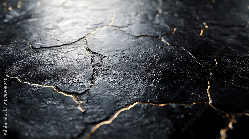 Obraz premium Abstract 3D Gold Cracks on Black Surface Illustration