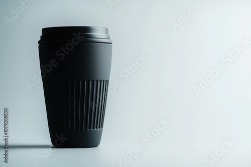 Mattschwarzer Thermobecher isolierter Kaffeebecher to go modernes Design langlebiger Becher für unterwegs stilvolles Trinkgefäß mit Deckel minimalistischer Reisebecher für Kaffee Tee Büro photo