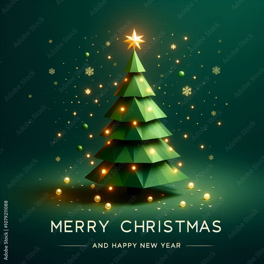 Modern Christmas Banner with minimalistic Christmas Tree and green background. Merry Christmas greeting card with christmas tree, social media post Modern Christmas Banner with minimalistic Christmas Tree and green background. Merry Christmas greeting card with christmas tree, social media post