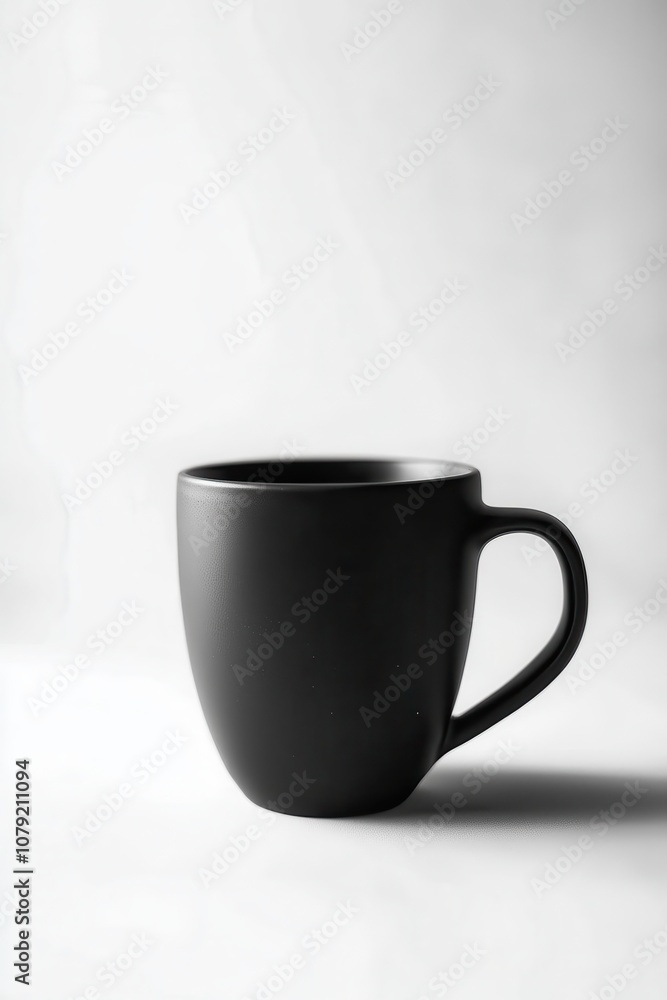 Obraz premium Minimalistische schwarze Kaffeetasse Keramik Becher schlichtes Design für Kaffee Tee modernes elegantes Trinkgefäß matte Oberfläche stilvoller Kaffeebecher für Zuhause Büro Dekoration Geschenkidee