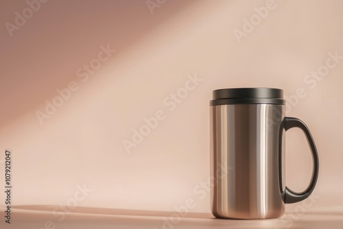 Moderner Edelstahl Thermobecher Reisebecher isolierter Kaffeebecher doppelwandig mit Deckel langlebiger Edelstahl Becher für unterwegs stilvoller Kaffeebecher to go robustes Design photo