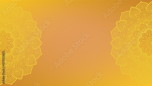 Round mandala on dreamy peach fuzz gradient background. Translucent mesh pattern in the form of a mandala. Mandala with floral patterns.Gradient background with round mandala.Vishal 