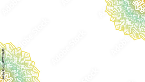 Round mandala on dreamy peach fuzz gradient background. Translucent mesh pattern in the form of a mandala. Mandala with floral patterns.Gradient background with round mandala.Vishal 
