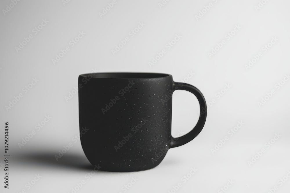 Obraz premium Minimalistische schwarze Kaffeetasse Porzellan Tasse für Kaffee Tee modernes Design Fotografie weißer Hintergrund elegante Tasse Dekoration Büro Küchendekor Geschenkidee für Kaffeeliebhaber