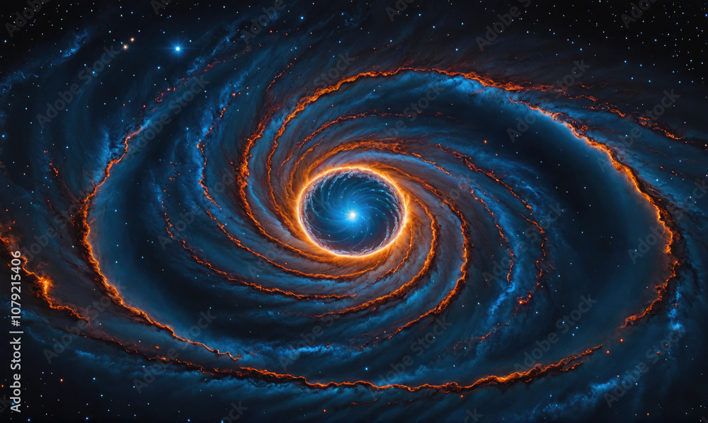 A swirling galaxy with a fiery center and a bright star A swirling galaxy with a fiery center and a bright star