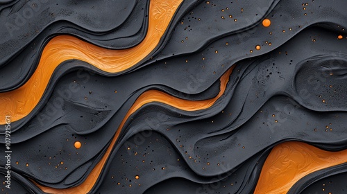 Abstract Black and Orange Liquid Swirls Texture Background, Inspired by Nature