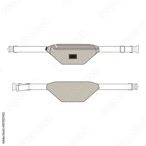 Beige belted waist bag with buckle, clean and minimal design, front and back views.


