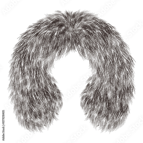 Realistic fur collar illustration, fluffy texture, half-circle shape, ideal for coats and jackets.

