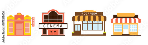 City House and Street Building Facade Vector Set