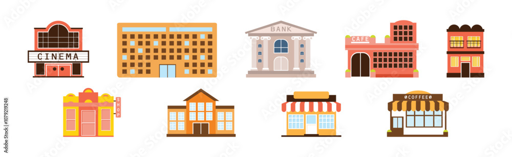 Fototapeta premium City House and Street Building Facade Vector Set
