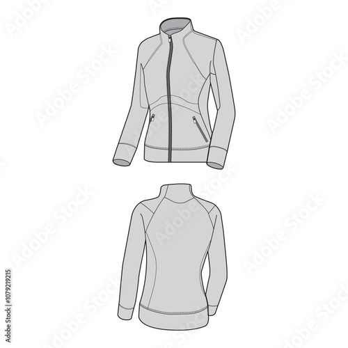 Fitted Athletic Jacket with Contoured Panels Fashion Template

