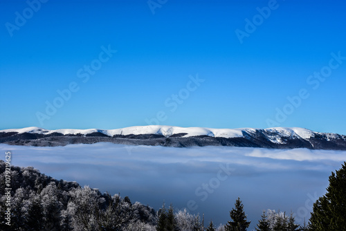 winter Ukrainian Carpathians highland fog