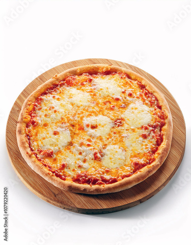 Delicious Cheese Pizza on Wooden Board