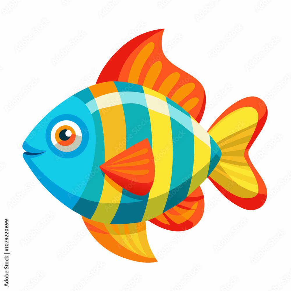 Colorful cartoon flat aquarium fish icon isolated on white background Colorful cartoon flat aquarium fish icon isolated on white background