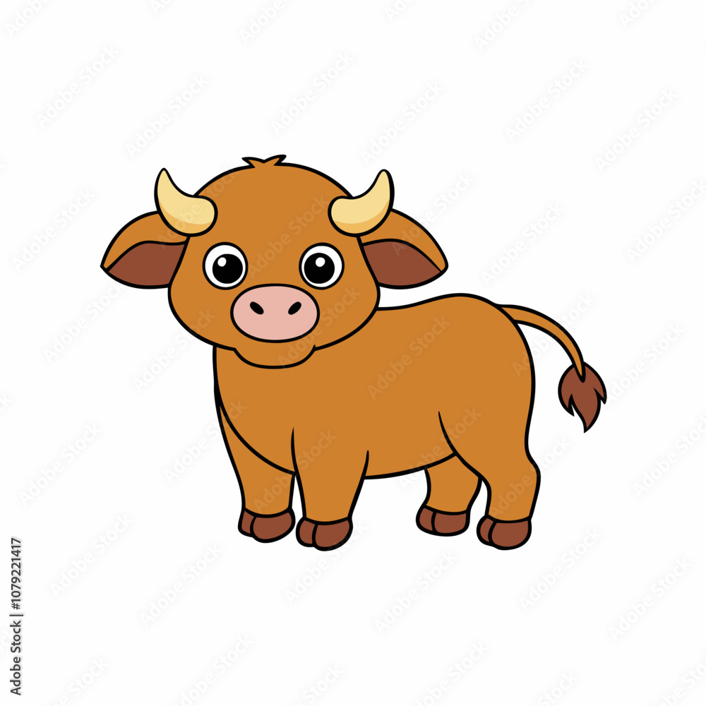 Fototapeta premium Out line vector cute African Buffalo for kid on white background