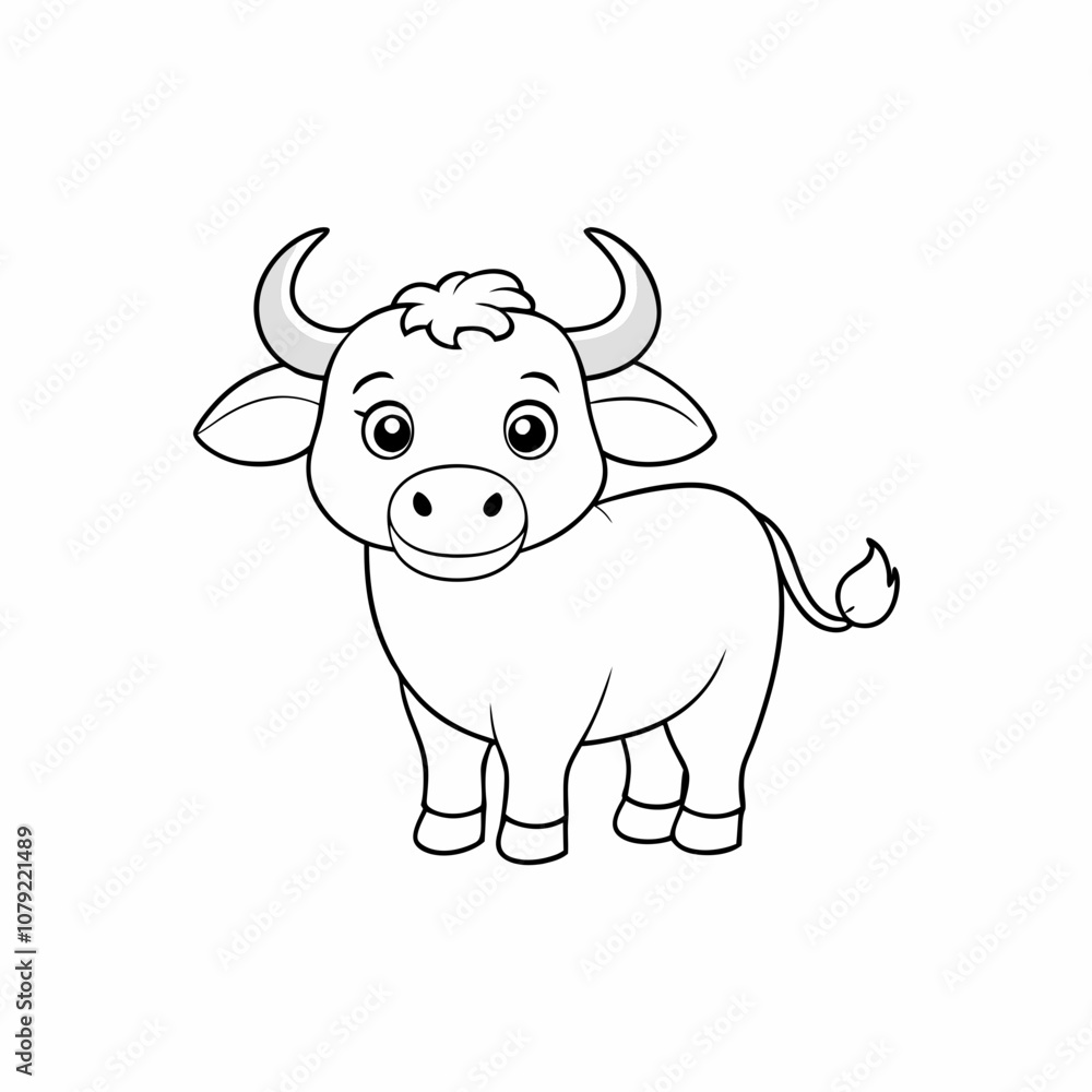 Out line vector cute African Buffalo for kid on white background Out line vector cute African Buffalo for kid on white background