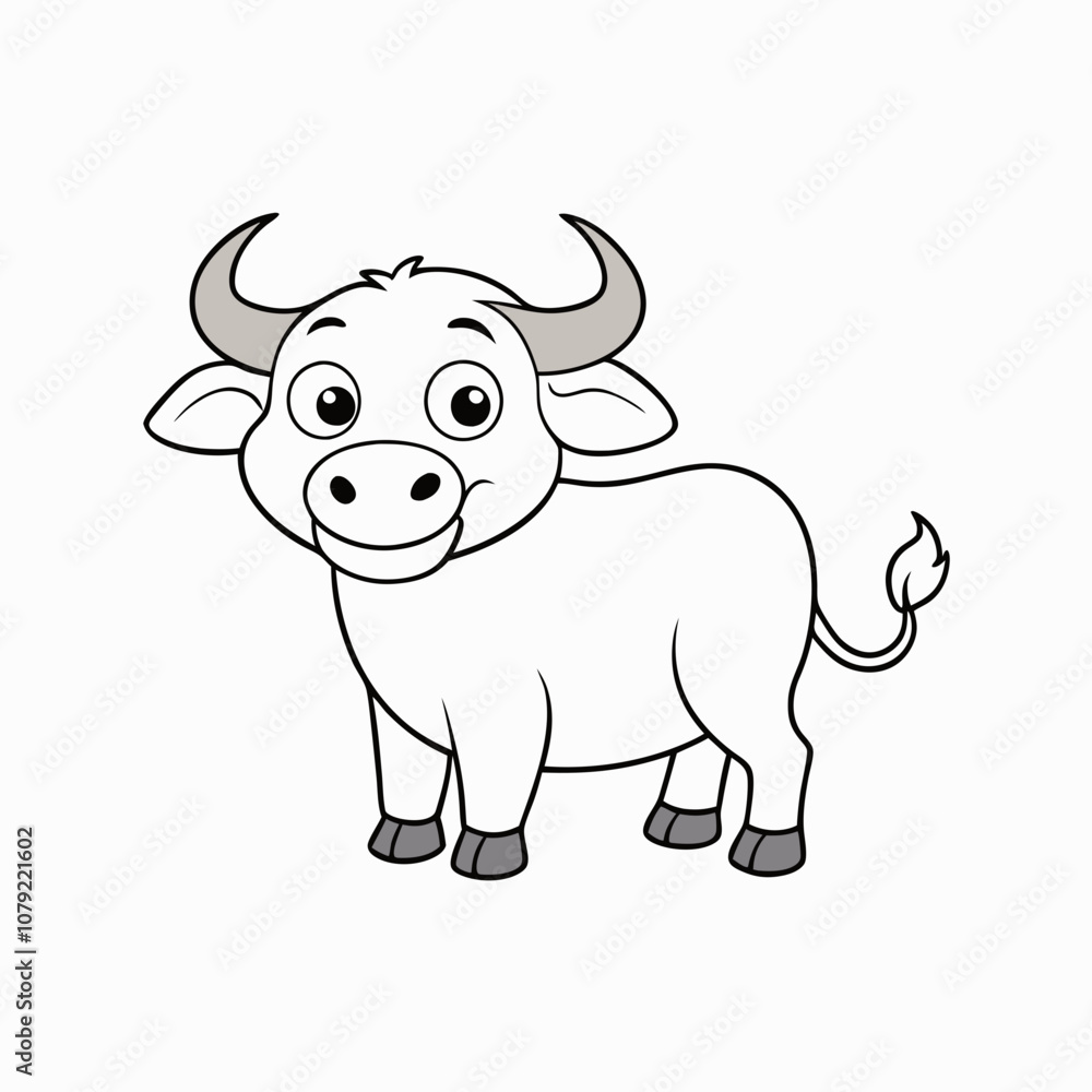 Out line vector cute African Buffalo for kid on white background Out line vector cute African Buffalo for kid on white background