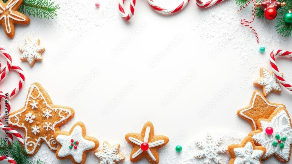 colorful gingerbread cookies arranged in a frame on white background, background, delicious colorful gingerbread cookies arranged in a frame on white background, background, delicious
