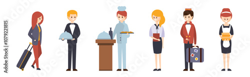 Hotel Staff and Guests Man and Woman Character Vector Set