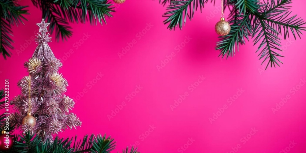 Dark purple Christmas tree ball on shiny pink background, holiday decoration, copy space, banner design, tree ball, Christmas Dark purple Christmas tree ball on shiny pink background, holiday decoration, copy space, banner design, tree ball, Christmas