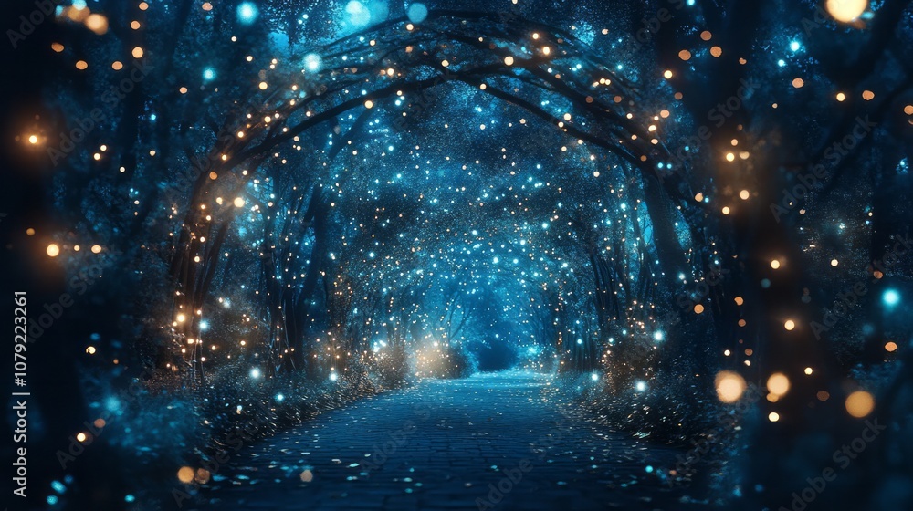 Magic night dark blue frame with sparkling glitter bokeh and light art Magic night dark blue frame with sparkling glitter bokeh and light art