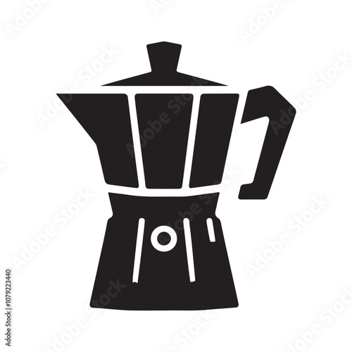 Vintage Moka Pot Silhouette Vector Icon – Iconic Coffee Brewing Kettle Design for Café Logos, Digital Print Use, Barista-Themed Posters, and Merchandise for Coffee Lovers