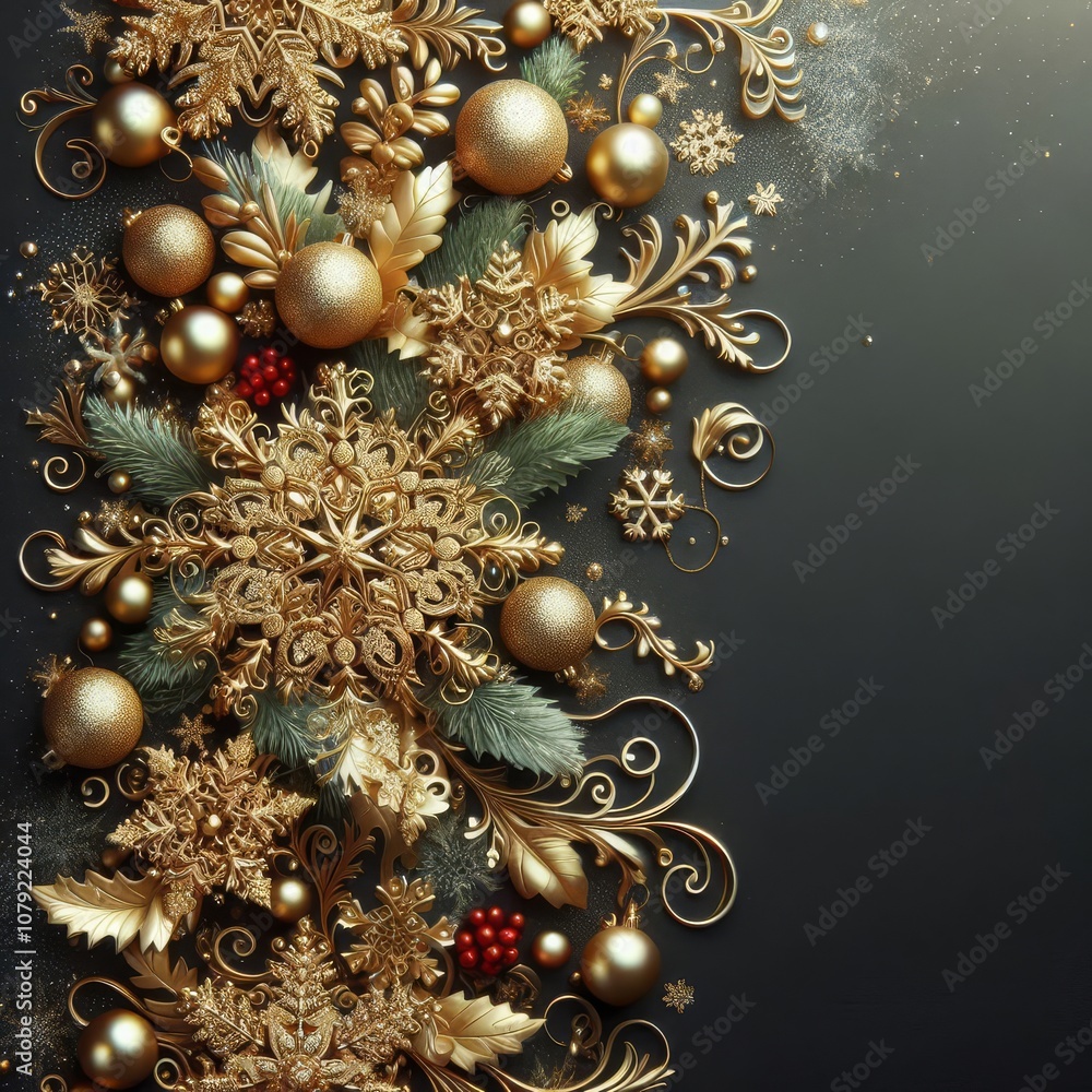 Christmas border, gold snowflakes banner
Christmas border, gold snowflakes banner