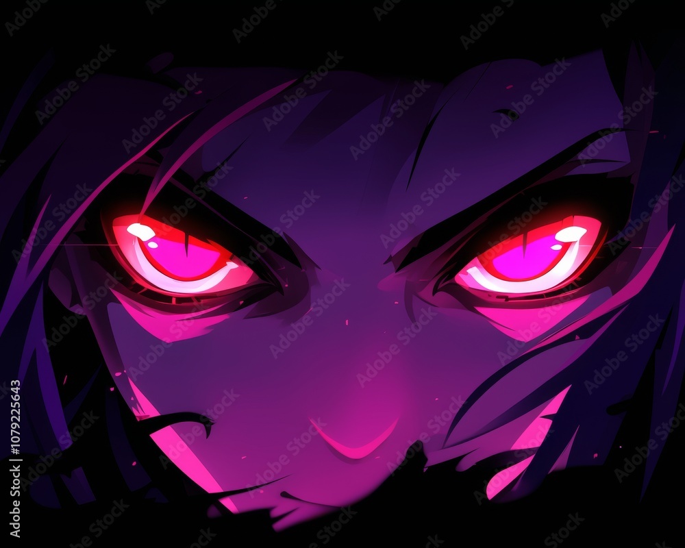 Close up Anime face with red eyes from cartoon. Web banner for anime, manga Close up Anime face with red eyes from cartoon. Web banner for anime, manga