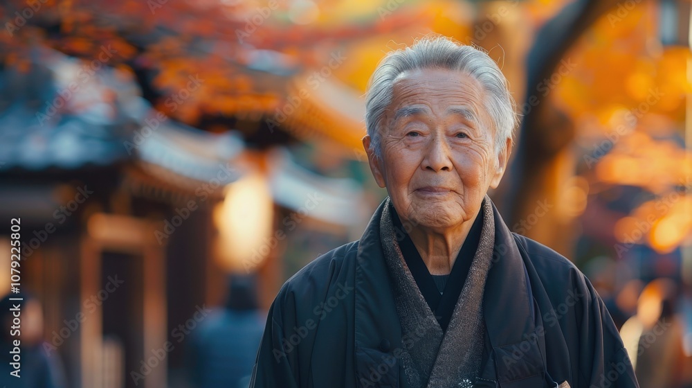 Surrounded by a spectrum of backgrounds, a dignified Asian elder's confident stance exudes a timeless elegance and poise Surrounded by a spectrum of backgrounds, a dignified Asian elder's confident stance exudes a timeless elegance and poise