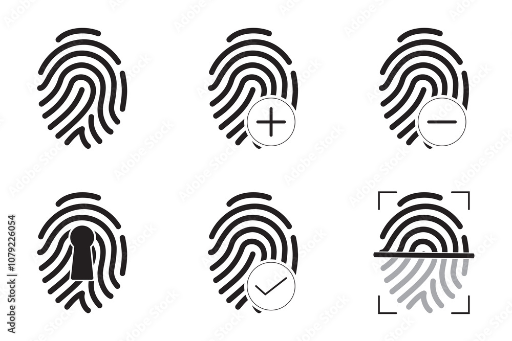 Fingerprint. Security. Identification. ID. Set of icons. Vector. Illustration Fingerprint. Security. Identification. ID. Set of icons. Vector. Illustration