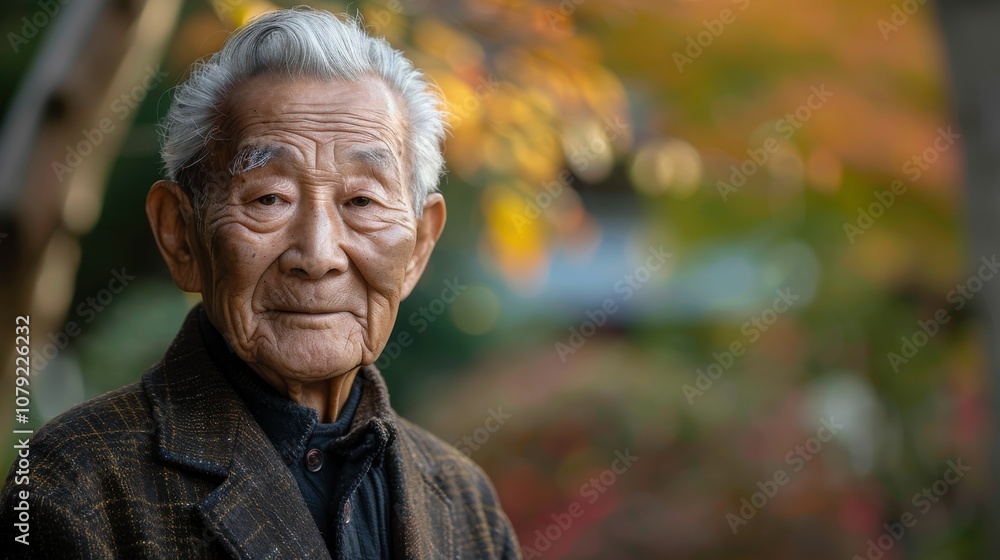Surrounded by a spectrum of backgrounds, a dignified Asian elder's confident stance exudes a timeless elegance and poise Surrounded by a spectrum of backgrounds, a dignified Asian elder's confident stance exudes a timeless elegance and poise