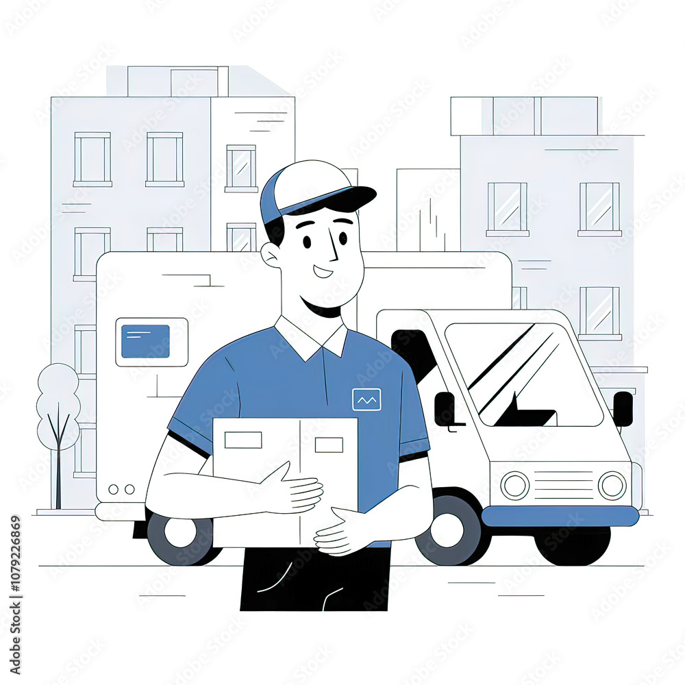 happy courier, transport industry, vector illustration, website banner, delivery of goods by courier happy courier, transport industry, vector illustration, website banner, delivery of goods by courier