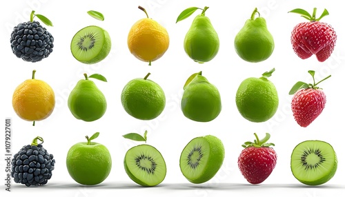 Fruits isolated on white background.