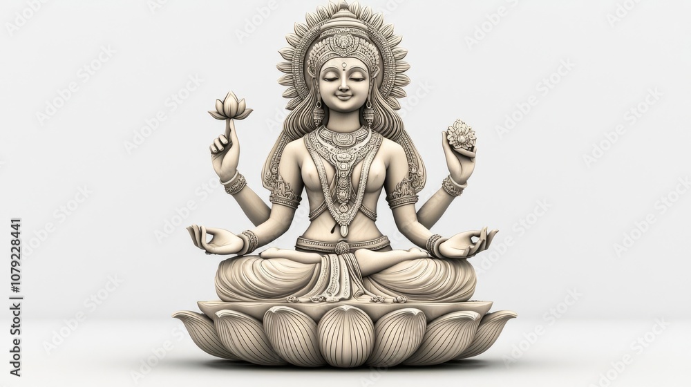Serene statue of goddess in lotus position. Serene statue of goddess in lotus position.