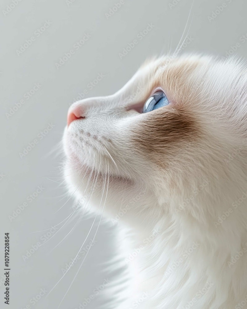 Fototapeta premium Portrait of a Ragdoll Cat with Striking Blue Eyes and Soft Fluffy Coat, Perfect for Cat Lovers and Feline Enthusiasts