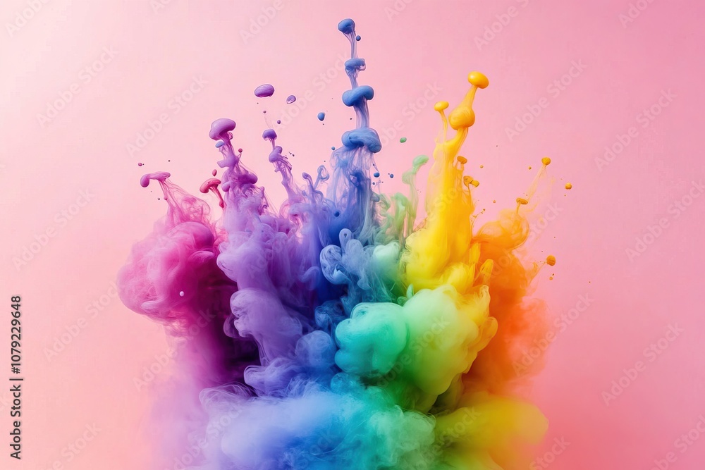 Fototapeta premium Colorful ink explosions in water. Smoke, Steam Background and Wallpaper AI generated image