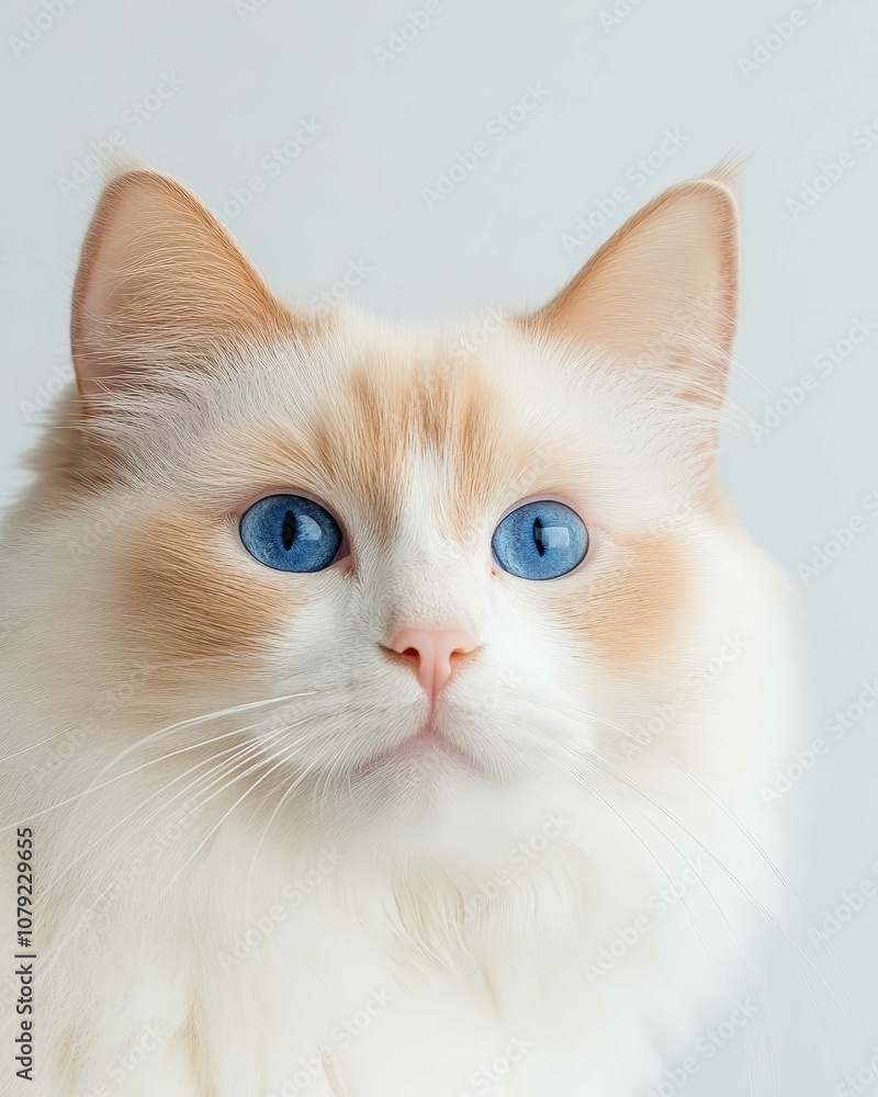 Portrait of a Ragdoll Cat with Striking Blue Eyes and Soft Fluffy Coat, Perfect for Cat Lovers and Feline Enthusiasts
Portrait of a Ragdoll Cat with Striking Blue Eyes and Soft Fluffy Coat, Perfect for Cat Lovers and Feline Enthusiasts
