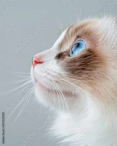 Portrait of a Ragdoll Cat with Striking Blue Eyes and Soft Fluffy Coat, Perfect for Cat Lovers and Feline Enthusiasts

