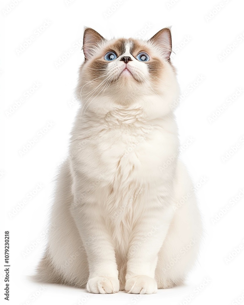 Obraz premium Portrait of a Ragdoll Cat with Striking Blue Eyes and Soft Fluffy Coat, Perfect for Cat Lovers and Feline Enthusiasts
