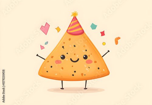 Happy Party Nacho Chips Characters with Confetti Celebration Cartoon Illustration, AI GENERAT  photo