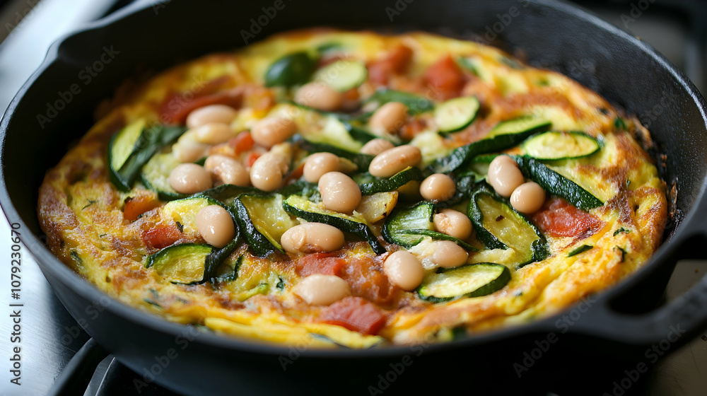 Spanish Potato Omelette with White Beans and Zucchini. high quality image Spanish Potato Omelette with White Beans and Zucchini. high quality image