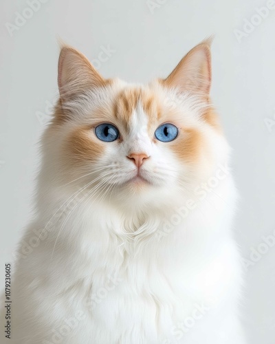 Portrait of a Ragdoll Cat with Striking Blue Eyes and Soft Fluffy Coat, Perfect for Cat Lovers and Feline Enthusiasts