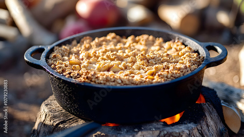 Swedish Apple Crumble Pie in a Dutch Oven . illustration