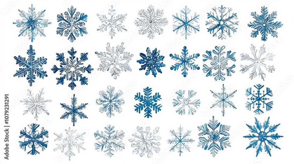 Collection of diverse snowflake designs. Collection of diverse snowflake designs.