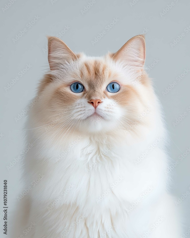 Portrait of a Ragdoll Cat with Striking Blue Eyes and Soft Fluffy Coat, Perfect for Cat Lovers and Feline Enthusiasts
Portrait of a Ragdoll Cat with Striking Blue Eyes and Soft Fluffy Coat, Perfect for Cat Lovers and Feline Enthusiasts