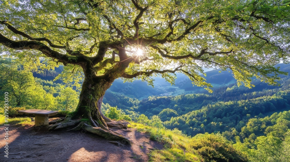 Majestic Tree Overlooking a Beautiful Forest Landscape Majestic Tree Overlooking a Beautiful Forest Landscape