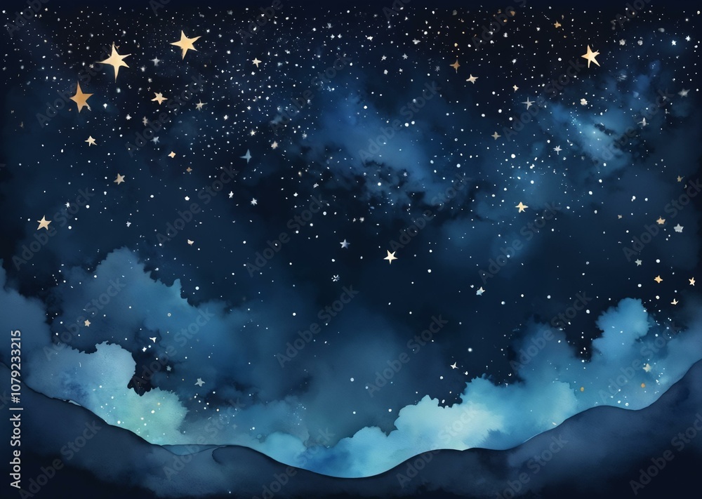 Celestial Dreamscape: Watercolor Starry Night Celestial Dreamscape: Watercolor Starry Night