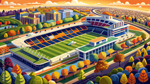 UK : Aerial view of Ascot racecourse, horse racing venue of Royal Ascot, taken on Champions Day in Autumn